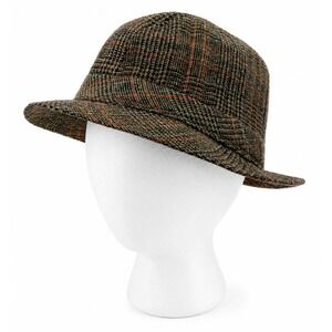 Vintage Totes Men's Fedora Hat Medium Gray Plaid Wool Blend Rain Resistant